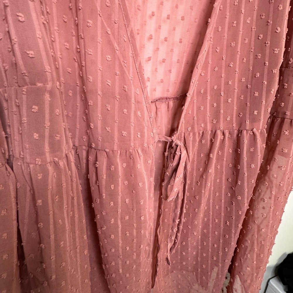 SHEIN pink tied Swiss dot short sleeve kimono size 7x new with‎ tags - Picture 3 of 6
